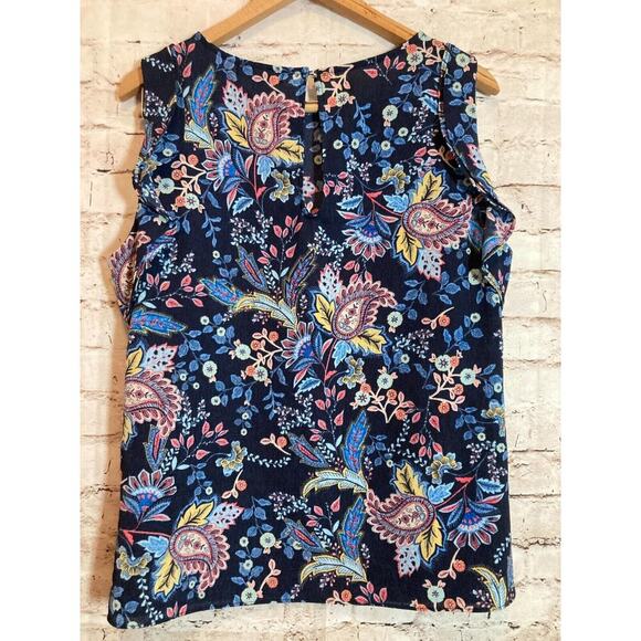 Rachel Roy Label Top Womens Large Navy Blue Floral Flutter Ruffle Sleeves Career - Picture 13 of 15